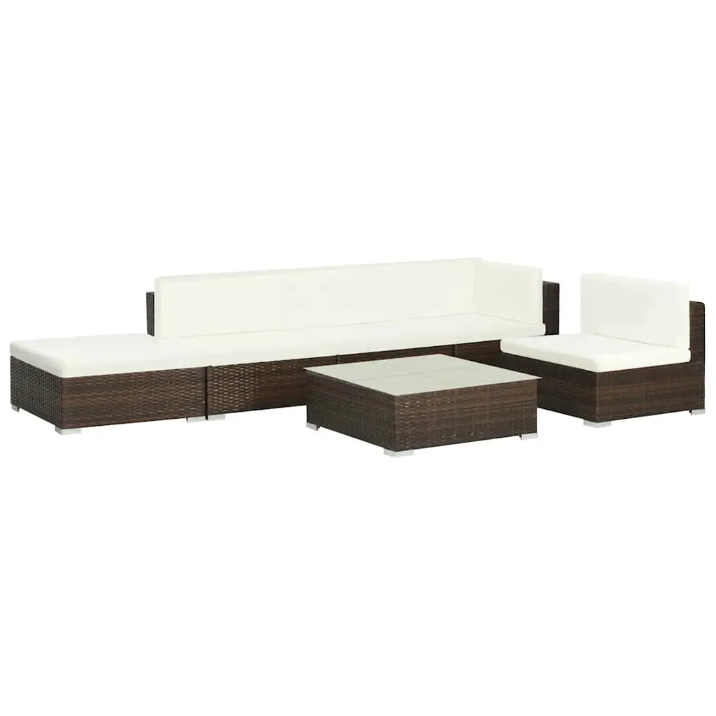 Garden Lounge Set Poly Rattan 6 Piece Outdoor Furniture Sofa with Cushions Brown