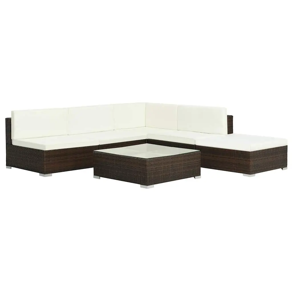 Garden Lounge Set Poly Rattan 6 Piece Outdoor Furniture Sofa with Cushions Brown