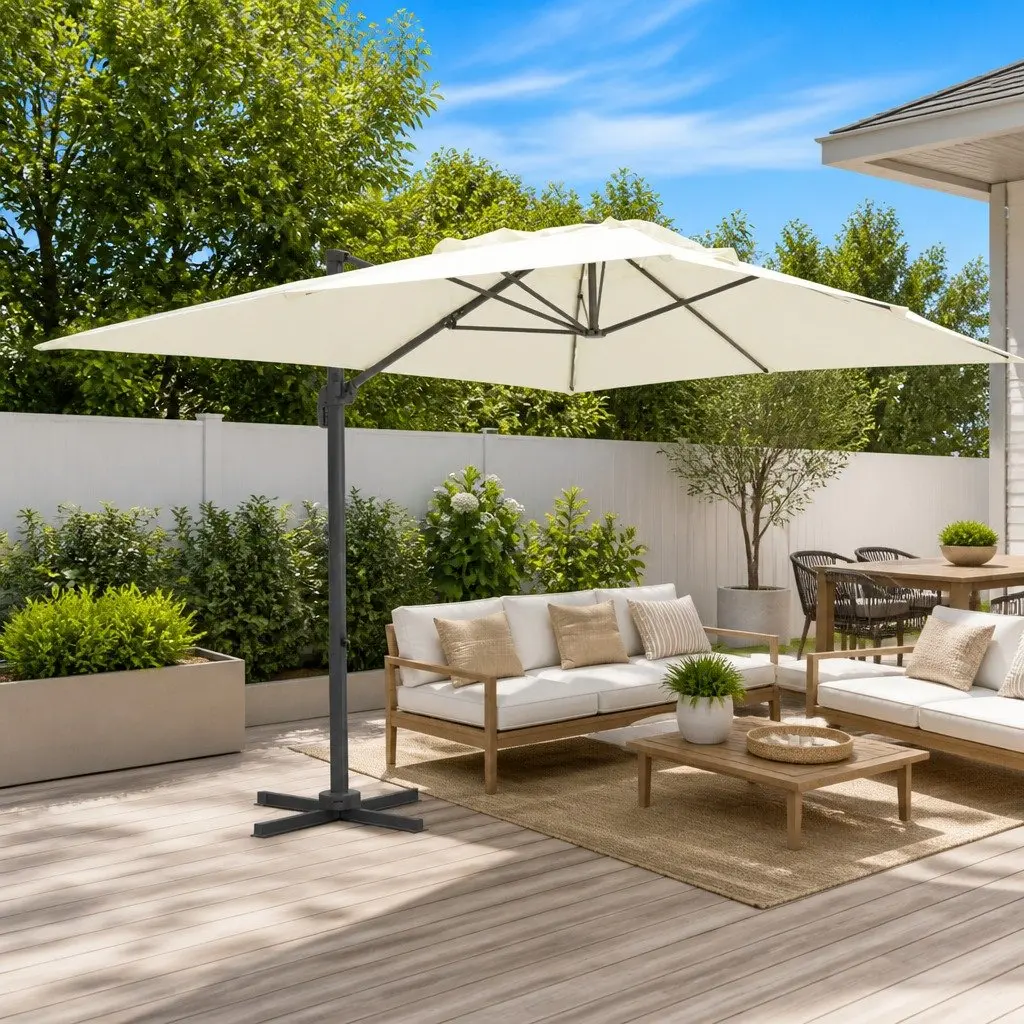 Cantilever Garden Parasol UV Protective Polyester 400x300 cm Beige Aluminium