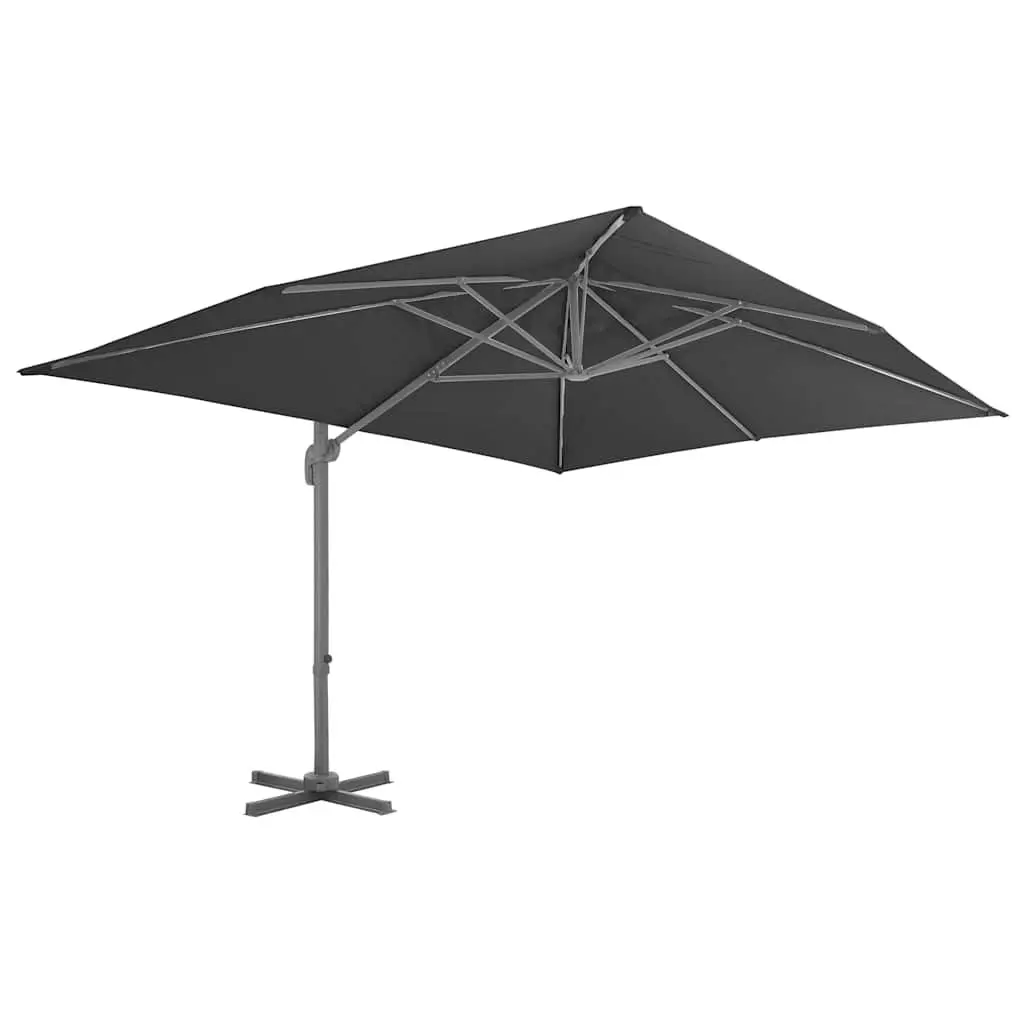 Hanging Garden Parasol UV Protective Polyester 400x300cm Anthracite with Powder Coated Aluminium Pole Cross Base and Adjustable Angle