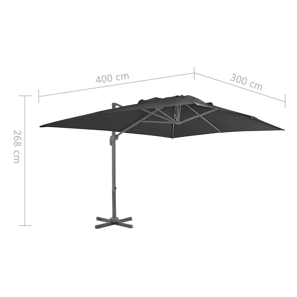 Hanging Garden Parasol UV Protective Polyester 400x300cm Anthracite with Powder Coated Aluminium Pole Cross Base and Adjustable Angle