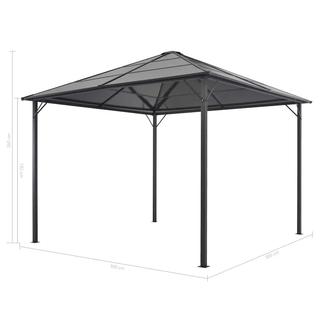 Gazebo 3x3m Black Steel Aluminium Frame UV-Resistant Polycarbonate Roof Outdoor Shade Shelter