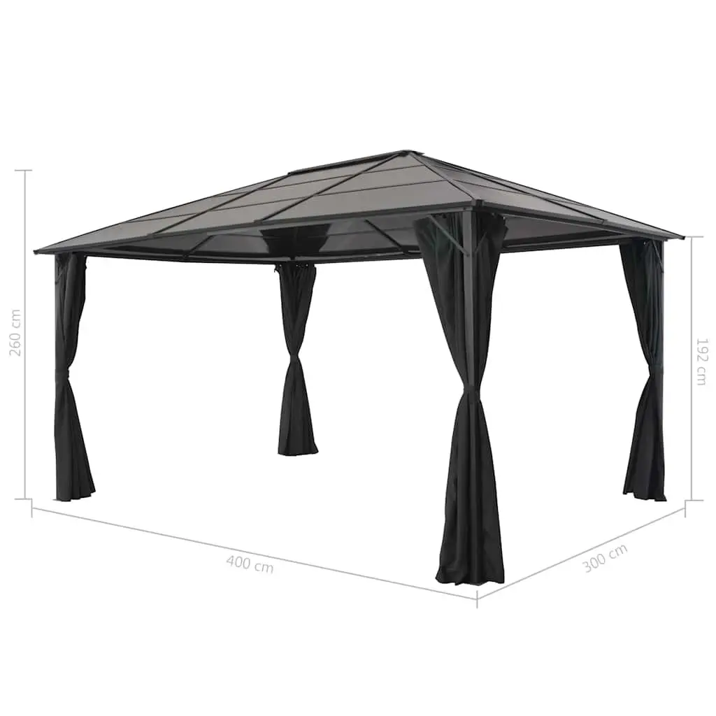 Gazebo Aluminium Steel 4x3x2.6m Black with Curtains