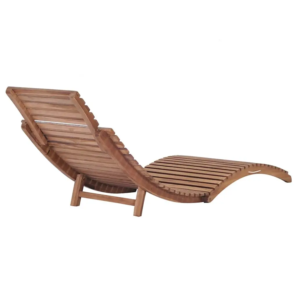 Folding Sun Lounger Teak Wood Adjustable Backrest Brown