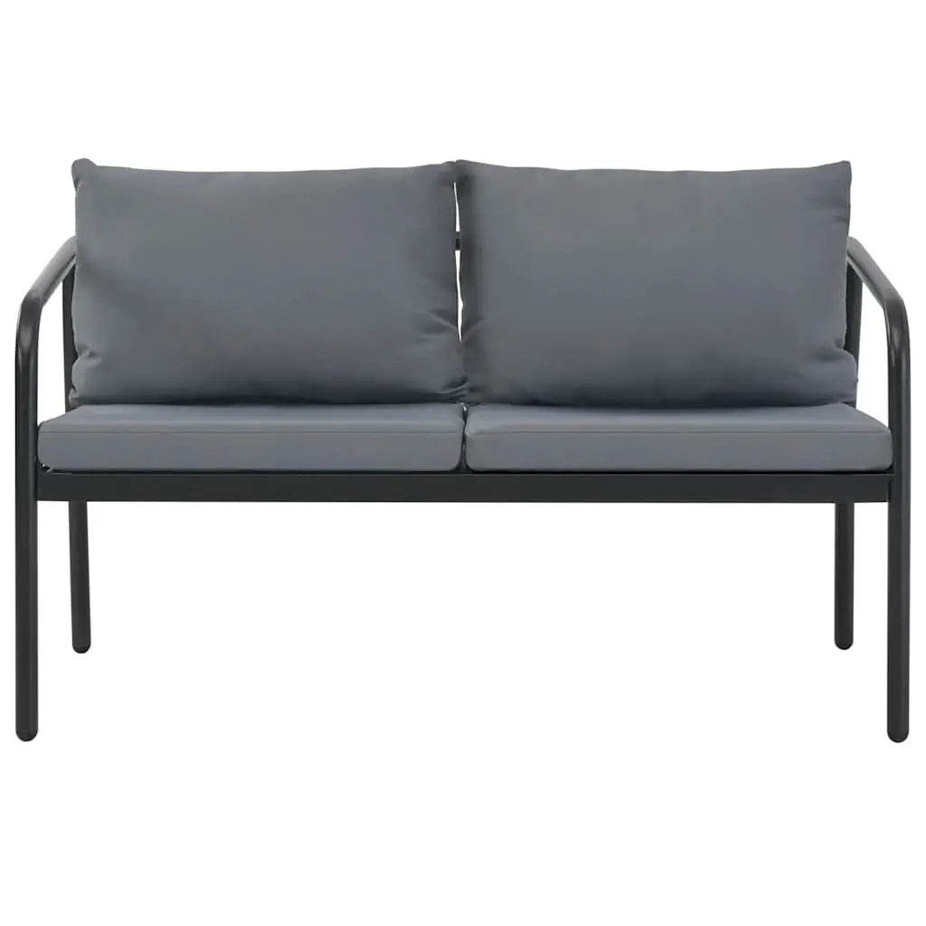 2 Seater Garden Bench Outdoor Sofa with Seat Cushions Pillows Grey Aluminium