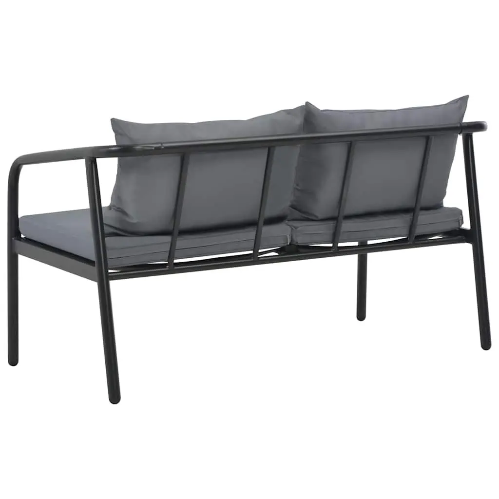 2 Seater Garden Bench Outdoor Sofa with Seat Cushions Pillows Grey Aluminium