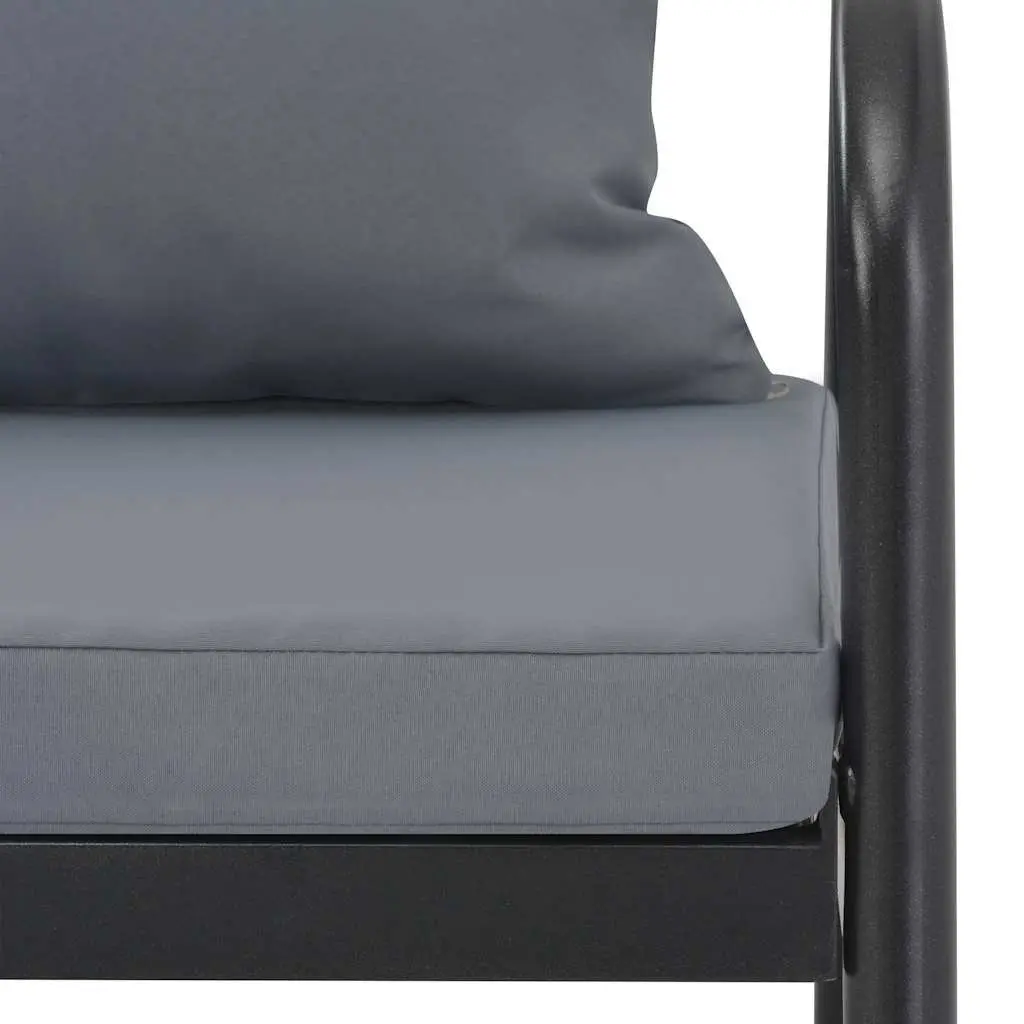 2 Seater Garden Bench Outdoor Sofa with Seat Cushions Pillows Grey Aluminium