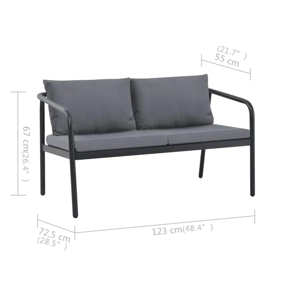 2 Seater Garden Bench Outdoor Sofa with Seat Cushions Pillows Grey Aluminium