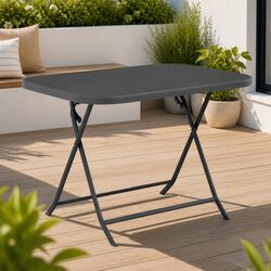 Folding Garden Dining Table Grey Tempered Glass Steel Frame Outdoor Patio