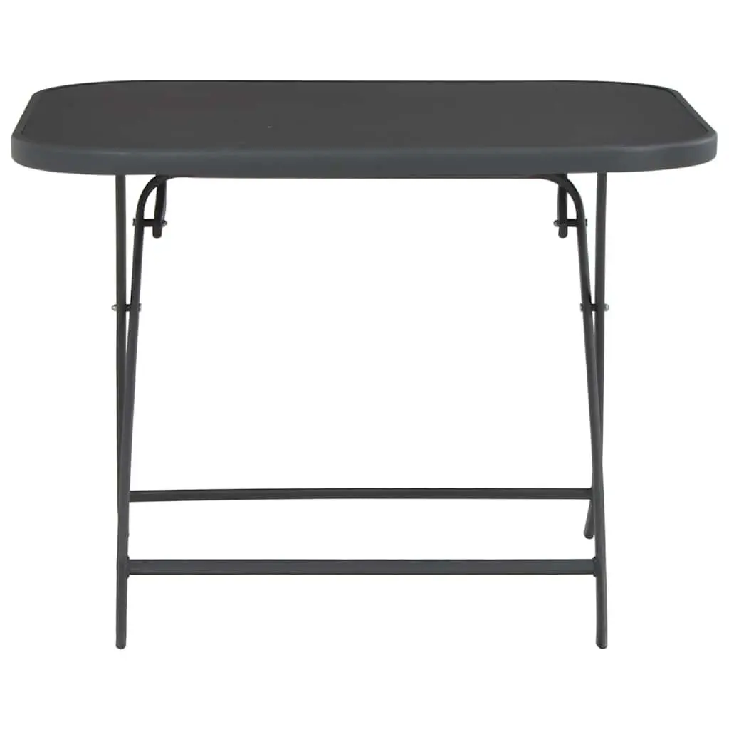 Folding Garden Dining Table Grey Tempered Glass Steel Frame Outdoor Patio