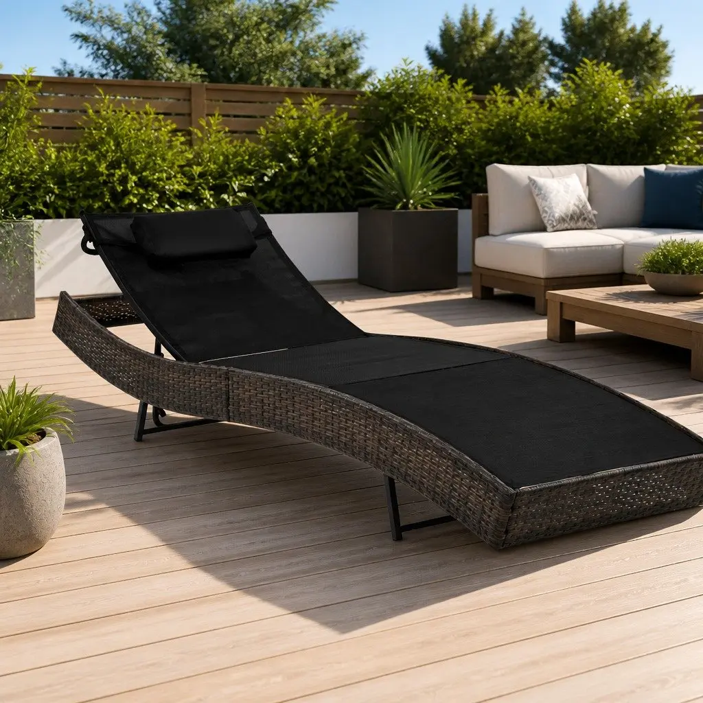 Sun Lounger PE Rattan Adjustable Backrest Brown
