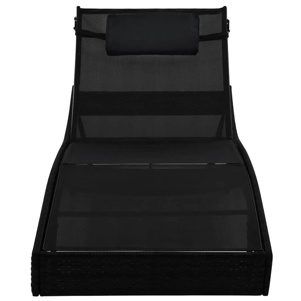 Sun Lounger PE Rattan Textilene Fabric Adjustable Reclining Chair Black