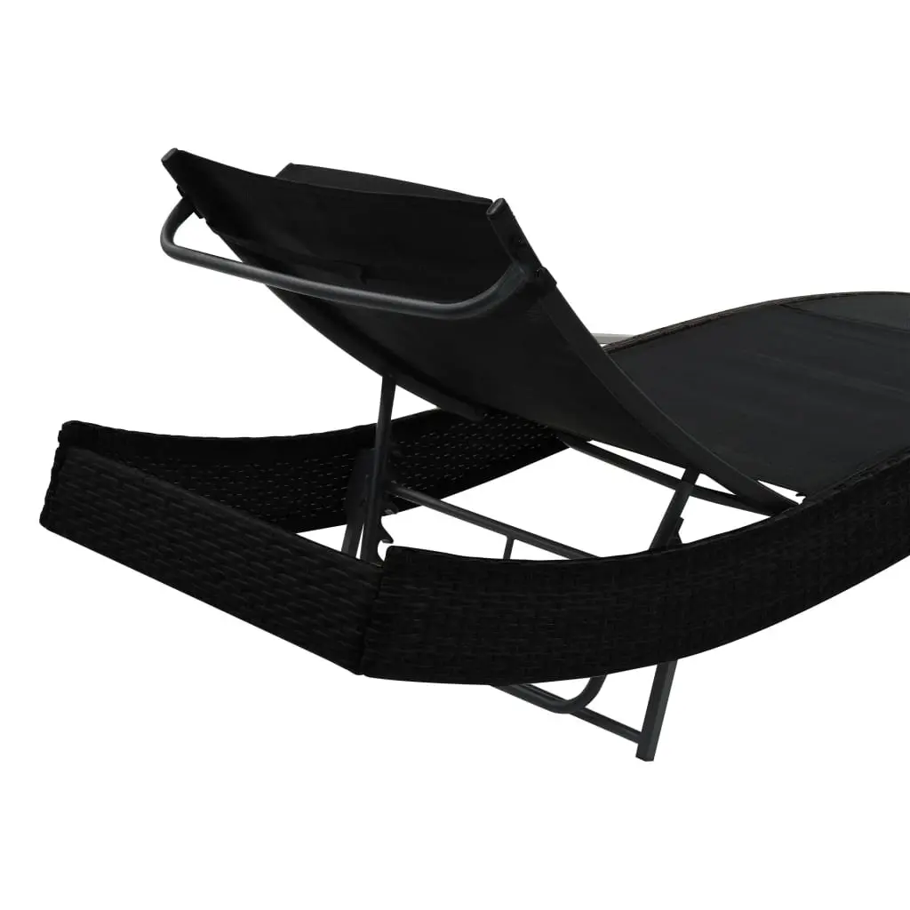 Sun Lounger PE Rattan Textilene Fabric Adjustable Reclining Chair Black