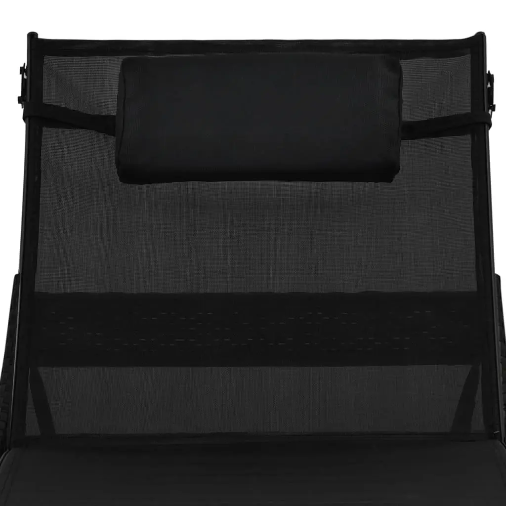 Sun Lounger PE Rattan Textilene Fabric Adjustable Reclining Chair Black