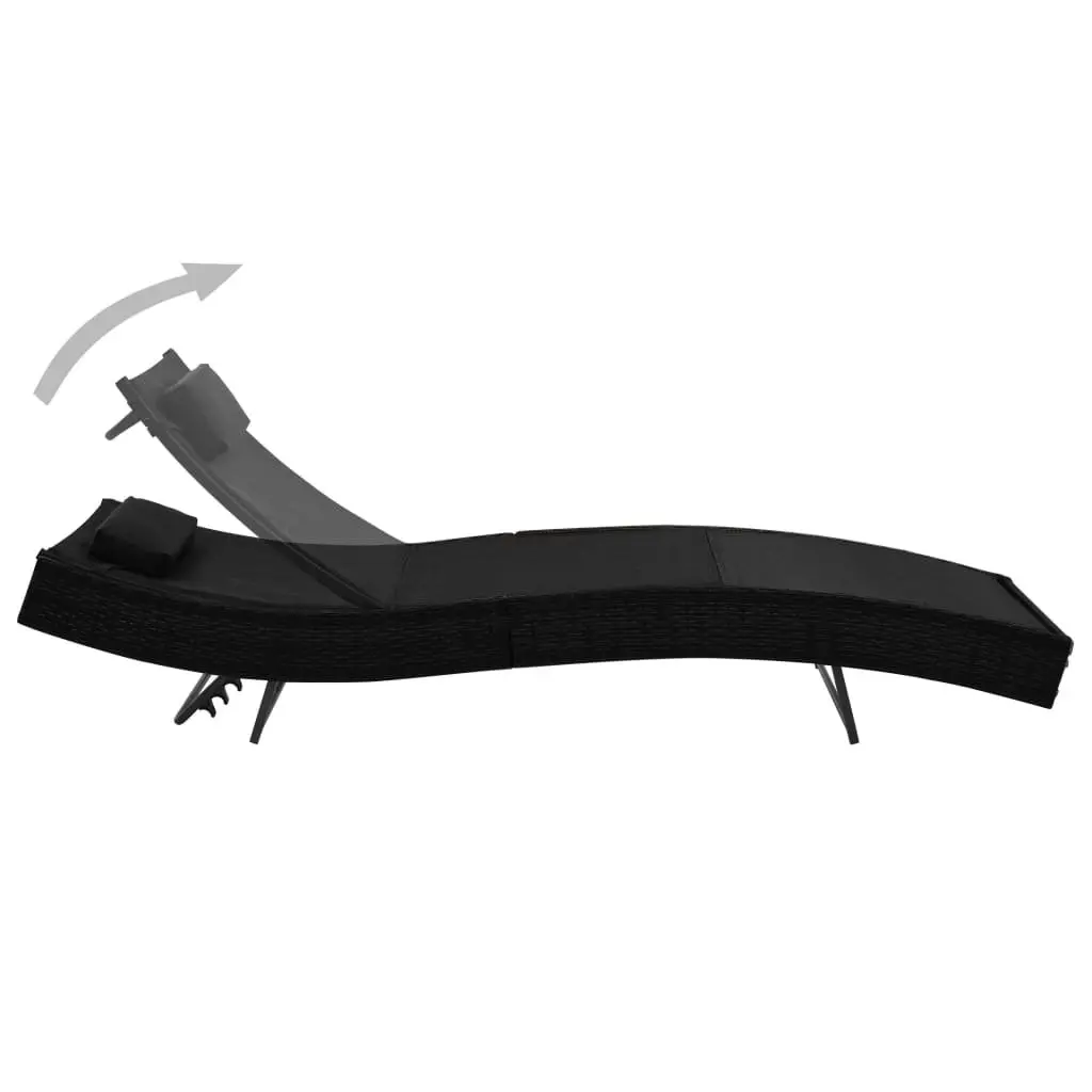 Sun Lounger PE Rattan Textilene Fabric Adjustable Reclining Chair Black