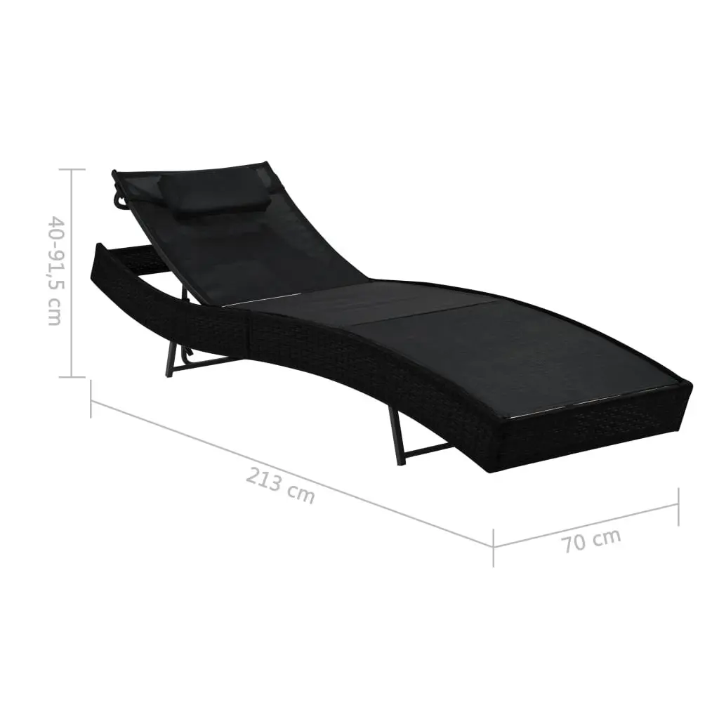 Sun Lounger PE Rattan Textilene Fabric Adjustable Reclining Chair Black