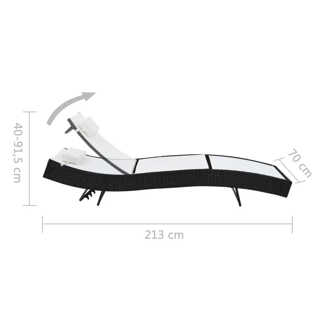 Sun Lounger PE Rattan Steel Frame Adjustable Backrest Outdoor Reclining Chair Black