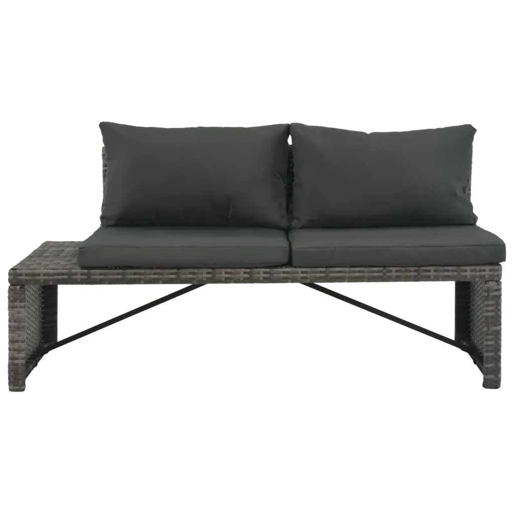 Outdoor Patio Lounge Set 3 Piece Grey Poly Rattan Sofa and Coffee Table Weather Resistant