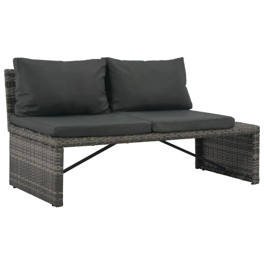 Outdoor Patio Lounge Set 3 Piece Grey Poly Rattan Sofa and Coffee Table Weather Resistant