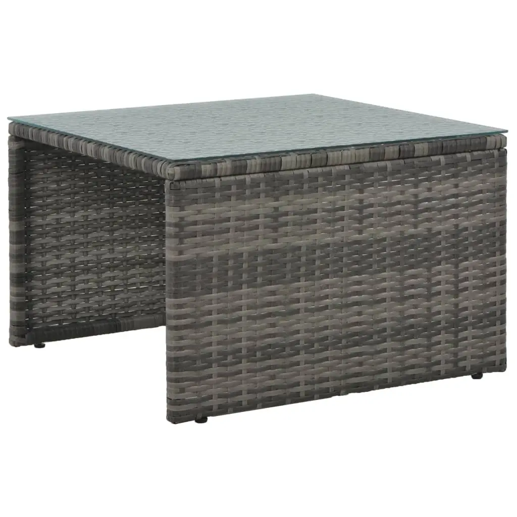Outdoor Patio Lounge Set 3 Piece Grey Poly Rattan Sofa and Coffee Table Weather Resistant