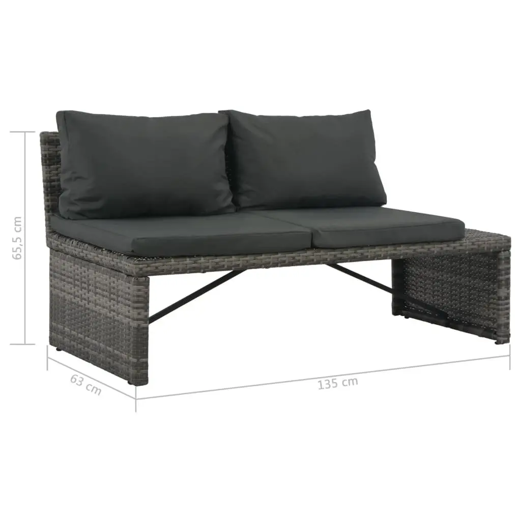 Outdoor Patio Lounge Set 3 Piece Grey Poly Rattan Sofa and Coffee Table Weather Resistant