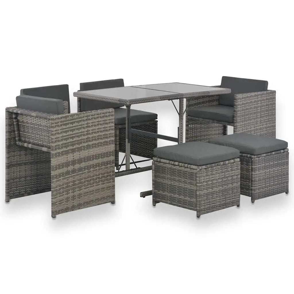 7 Piece Grey Patio Garden Dining Set Cushioned Poly Rattan Outdoor Furniture