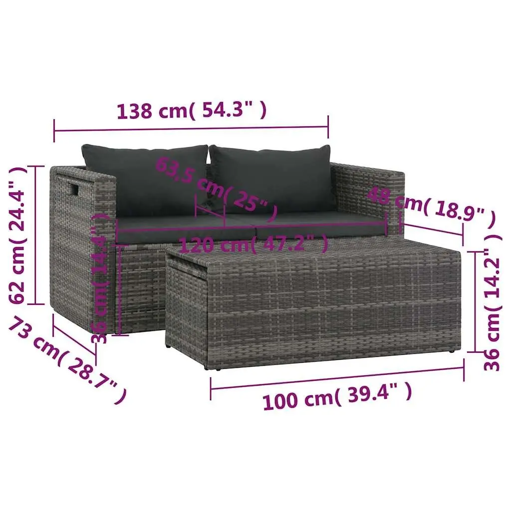 Garden Lounge Set Poly Rattan Outdoor Furniture 6 Piece Grey