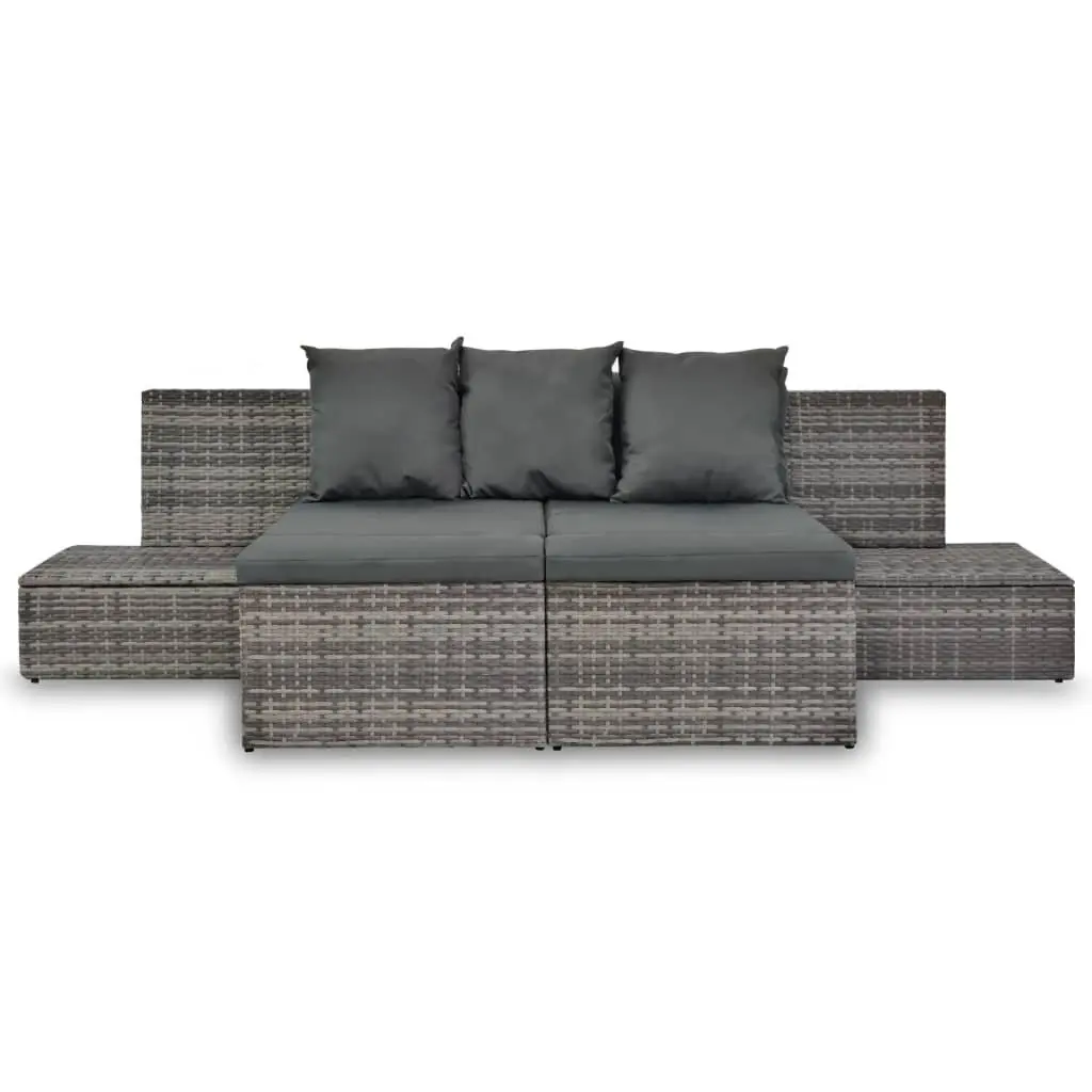 4 Piece Garden Lounge Set Poly Rattan Grey Outdoor Sofa Sunbed with Cushions