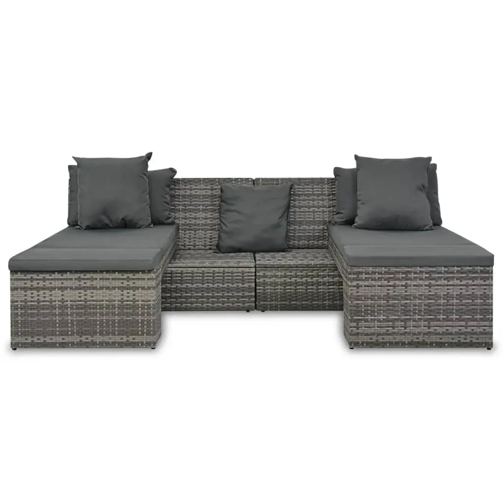 4 Piece Garden Lounge Set Poly Rattan Grey Outdoor Sofa Sunbed with Cushions