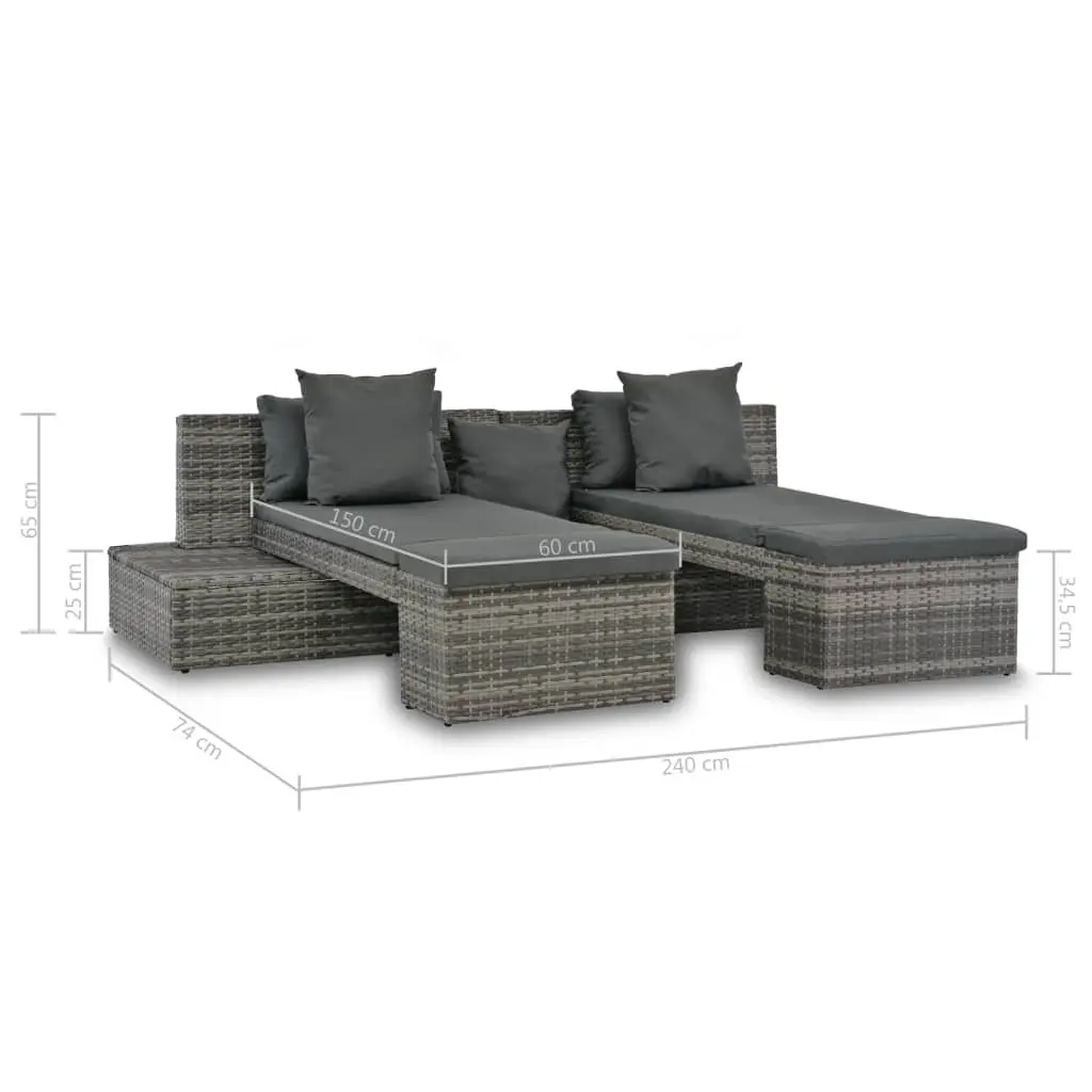 4 Piece Garden Lounge Set Poly Rattan Grey Outdoor Sofa Sunbed with Cushions