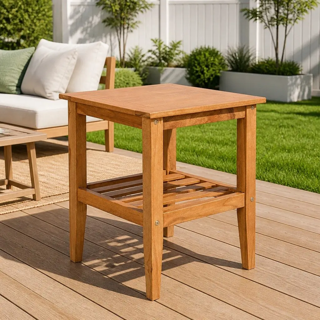 Teak Wood Coffee Table Square 40x40x50 cm Brown Indoor Outdoor Accent with Shelf
