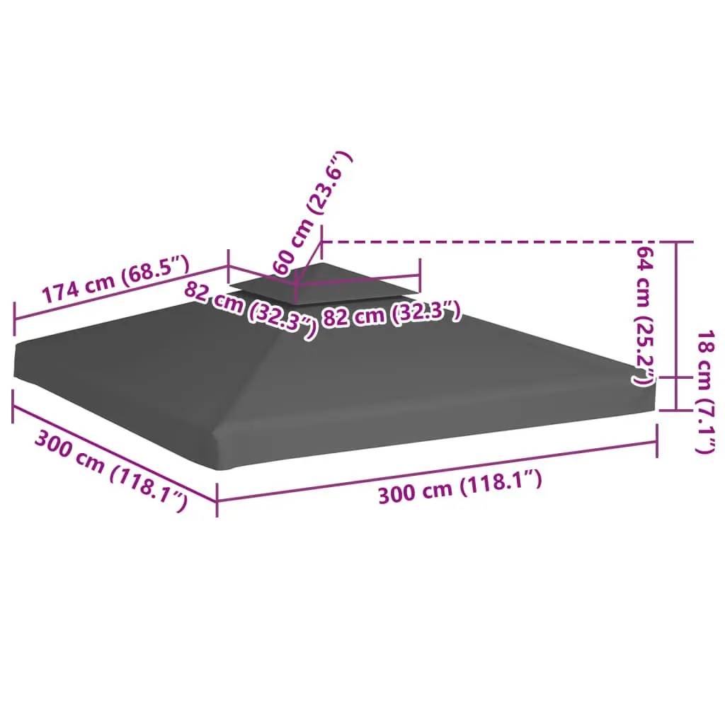 2-Tier Gazebo Top Cover Polyester Fabric 3x3 m Water Resistant Taupe