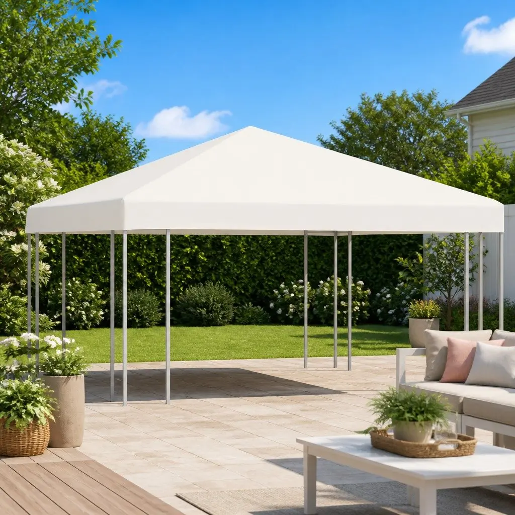 3x3m Replacement Canopy White Polyester Gazebo Top Cover for Outdoor Garden Patio Roof