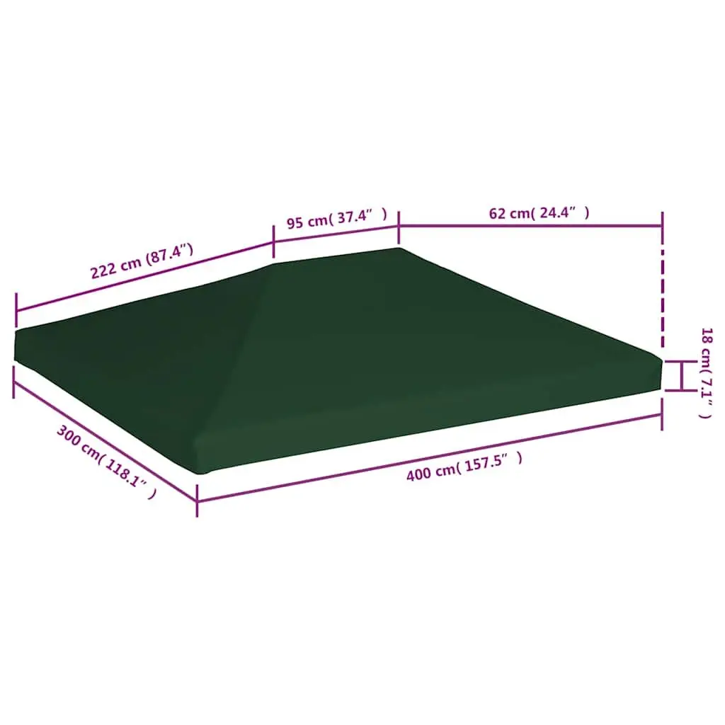 Gazebo Top Cover Polyester 4x3 m Green Replacement Canopy Roof Sunshade