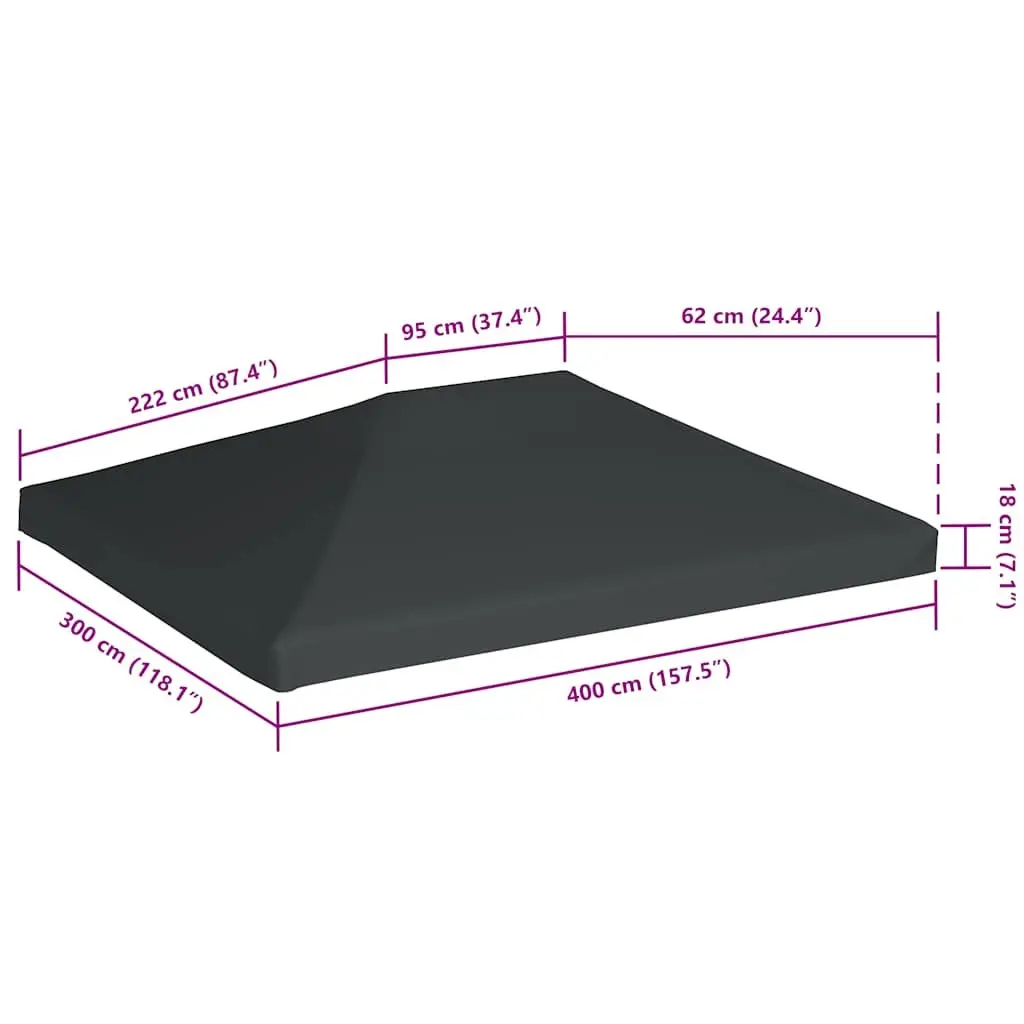 Gazebo Top Cover Replacement Canopy 4x3 m Grey Water Resistant Polyester with PVC Coating