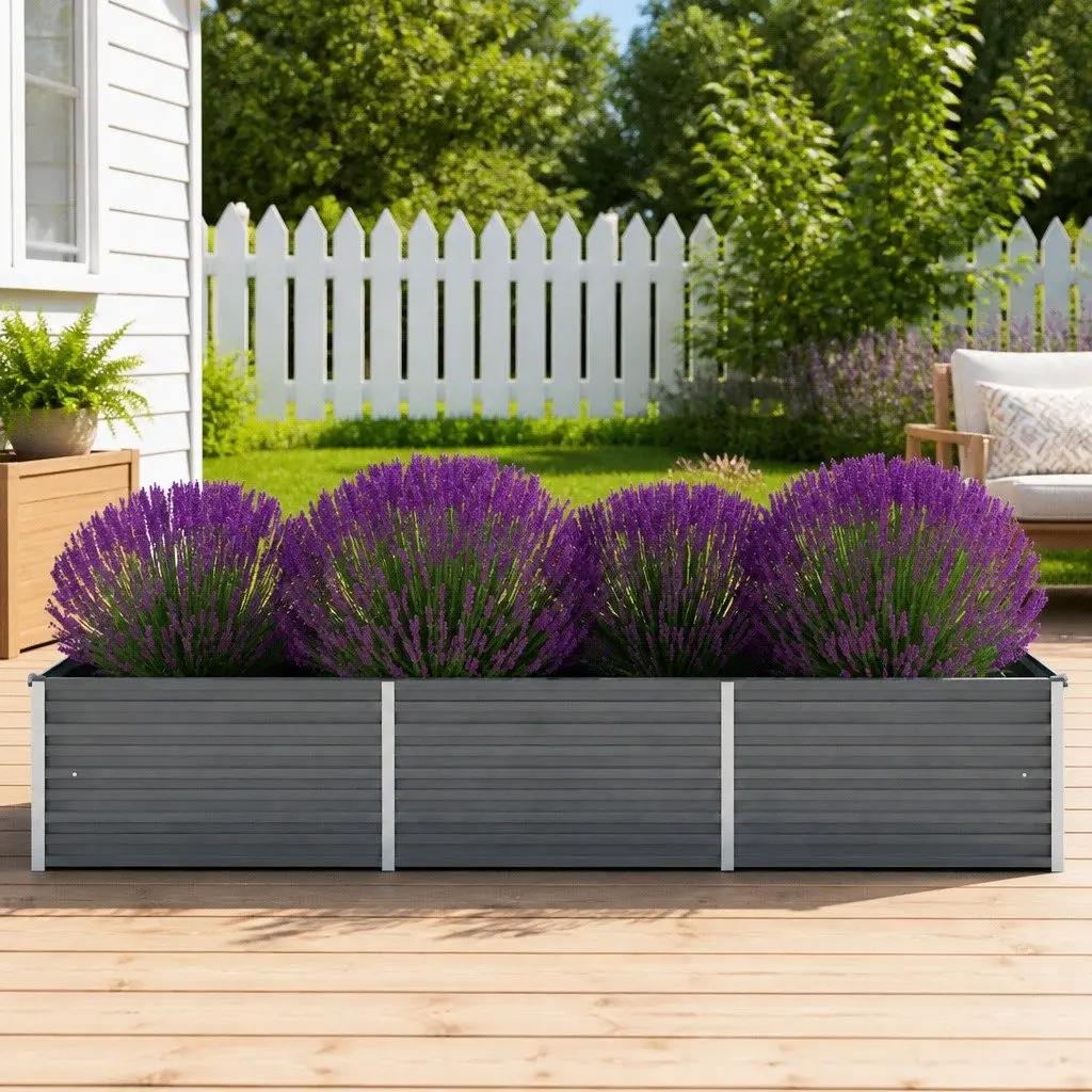 Outdoor Planter Box Raised Bed Steel Grey 240x80x45cm Heavy Duty Galvanised for Vegetables Herbs and Flowers Gardening