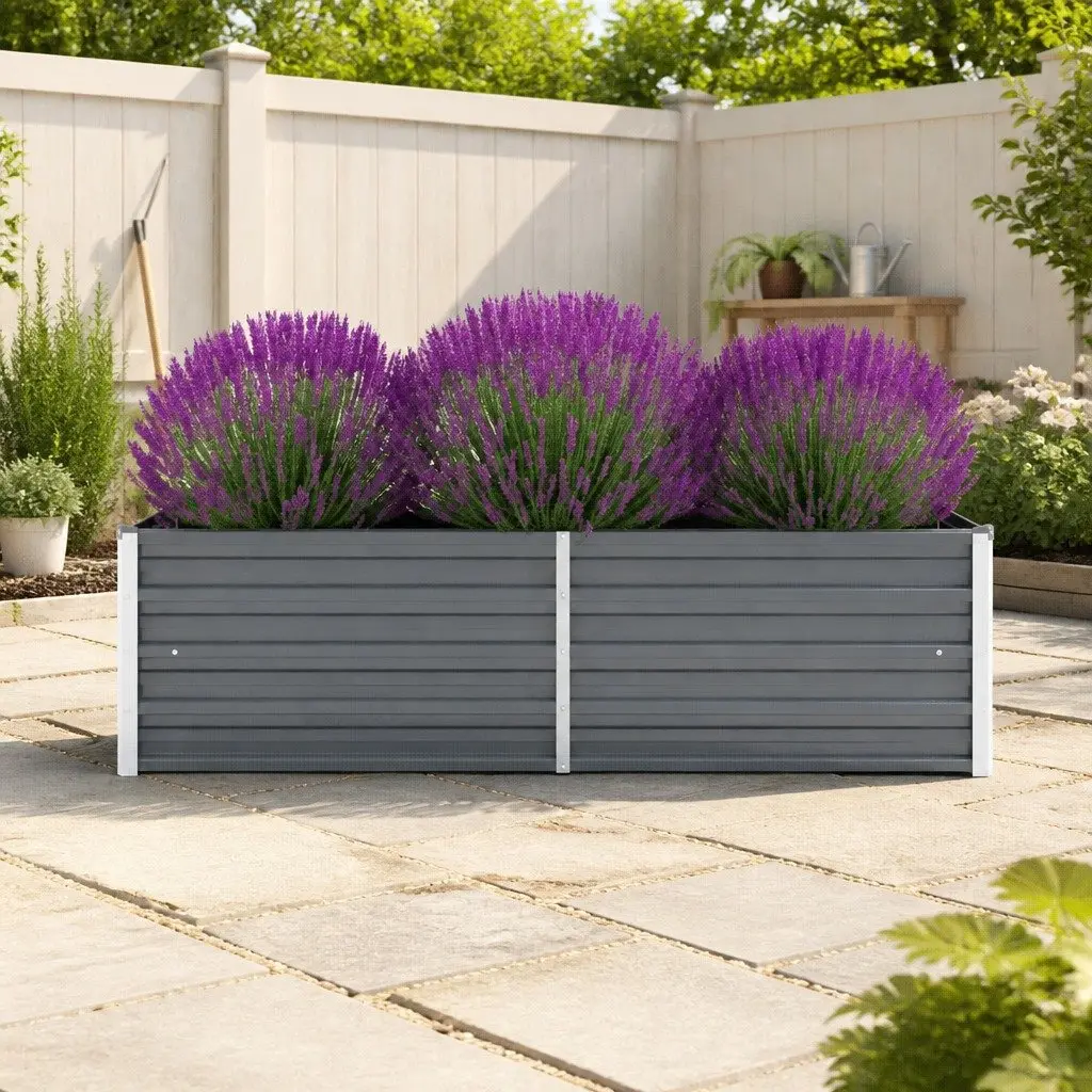 Galvanised Steel Planter Box Grey Outdoor Raised Garden Bed 160x40x45cm