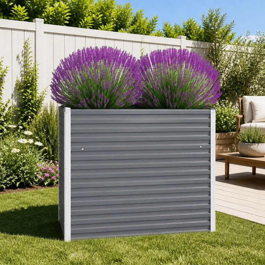 Galvanised Steel Raised Planter Bed Grey 100x40x77cm Outdoor Metal Garden Bed