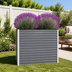 Raised Garden Bed Galvanised Steel 100x40x77cm Outdoor Planter Grey