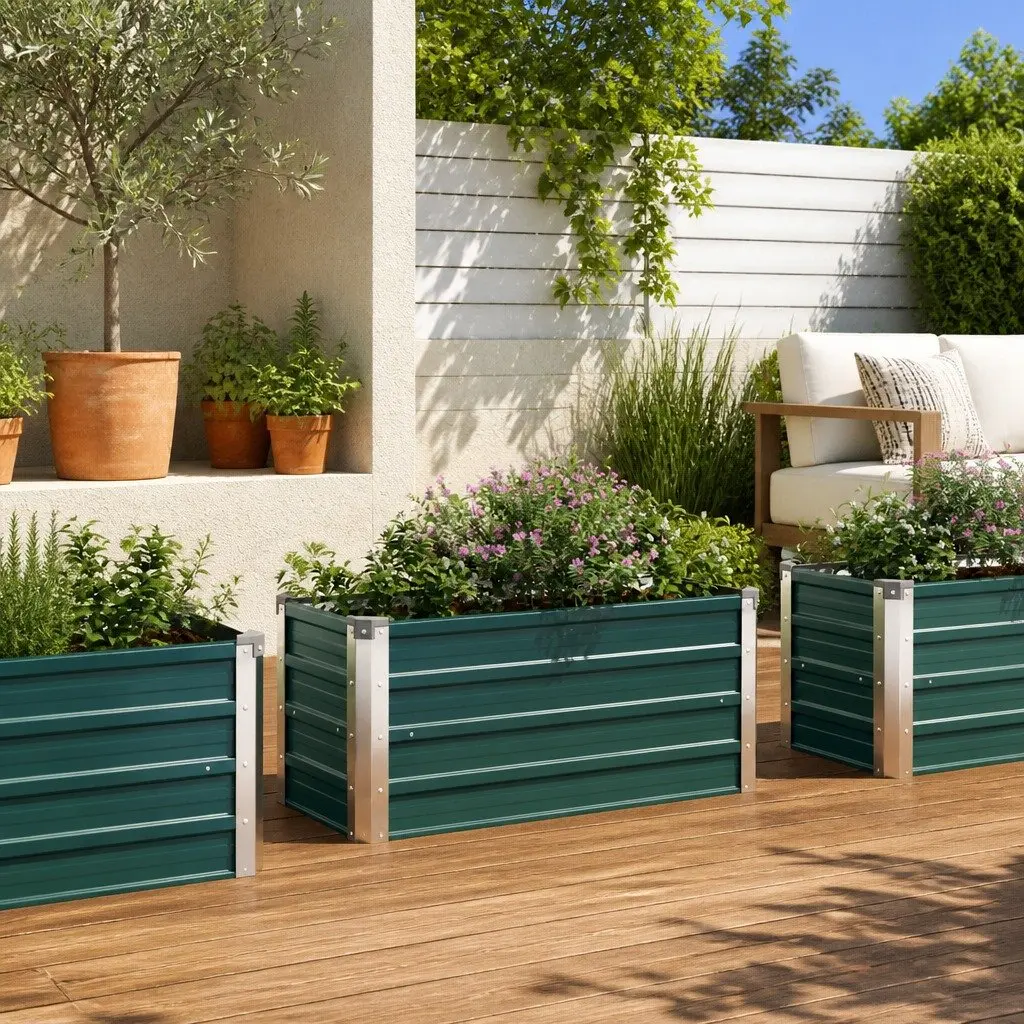 Raised Garden Bed Planter Galvanised Steel Deep Green 100 x 40 x 45 cm