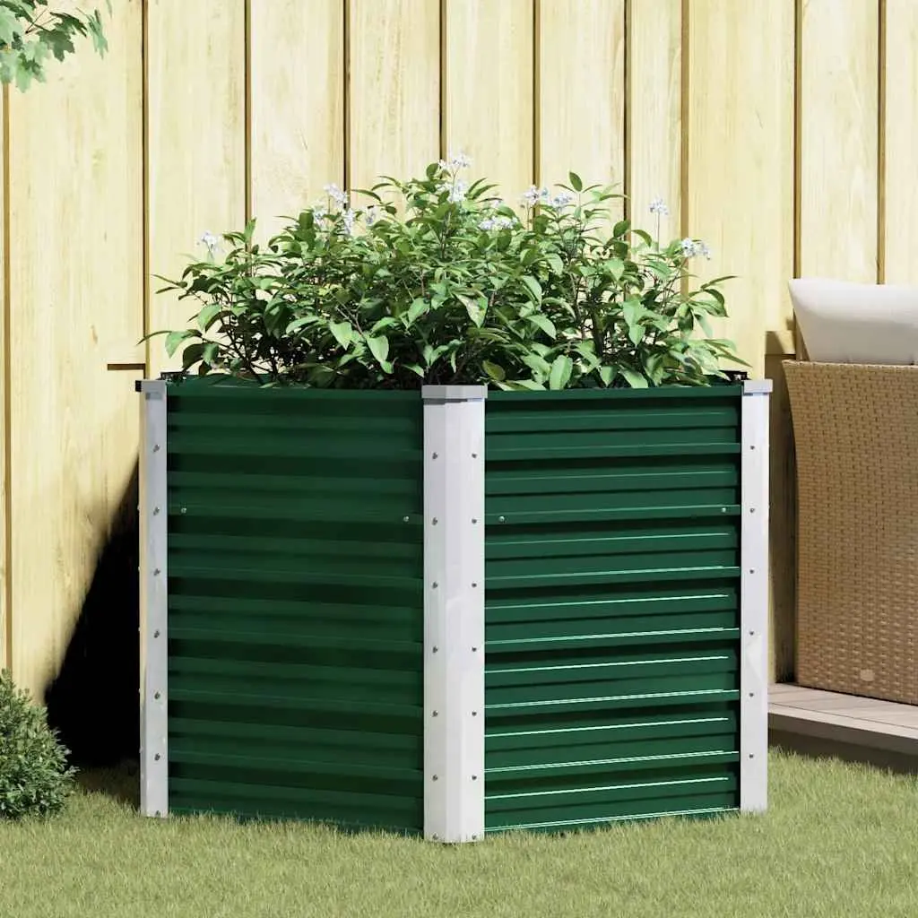 Garden Raised Bed Planter Box Galvanised Steel 129 x 129 x 77 cm Green