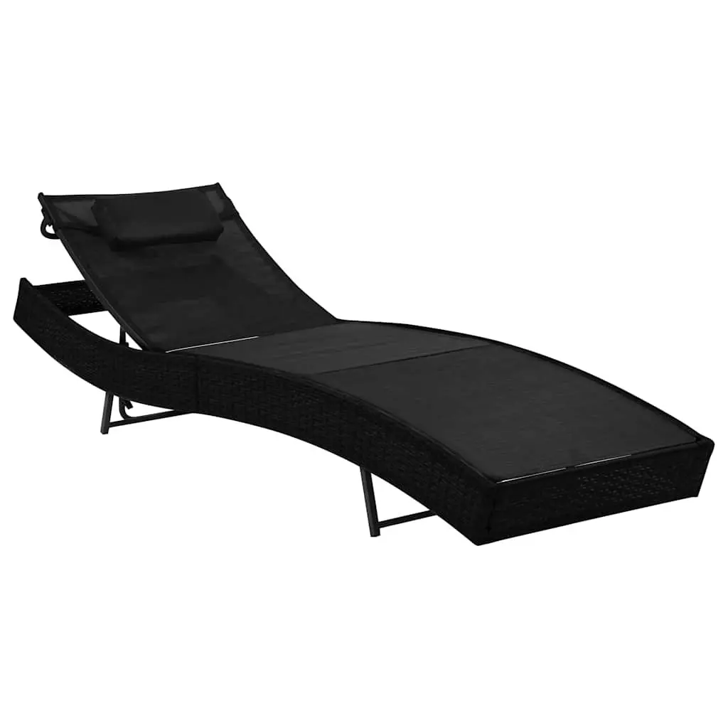 Sun Loungers Set Steel PE Rattan Textilene Fabric 2 pcs Black