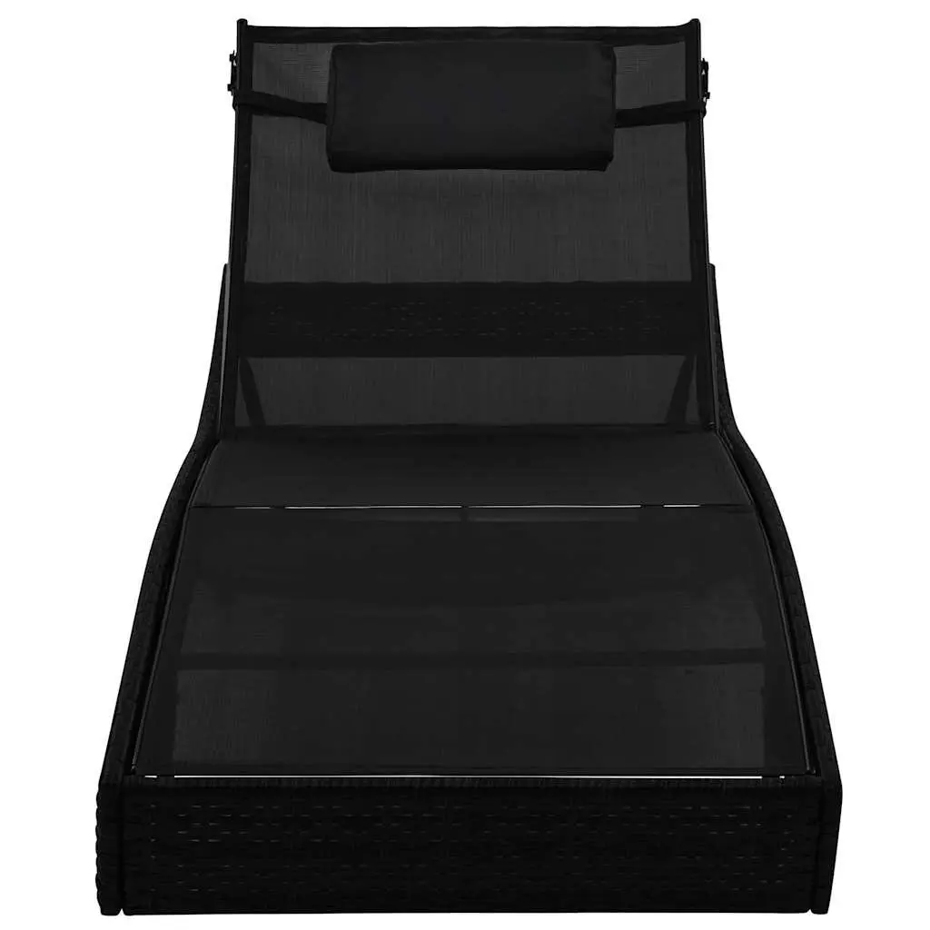 Sun Loungers Set Steel PE Rattan Textilene Fabric 2 pcs Black