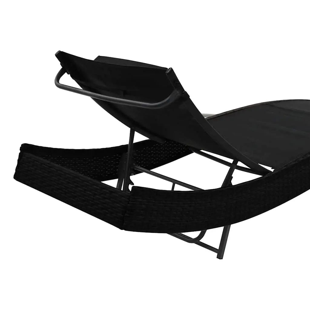 Sun Loungers Set Steel PE Rattan Textilene Fabric 2 pcs Black