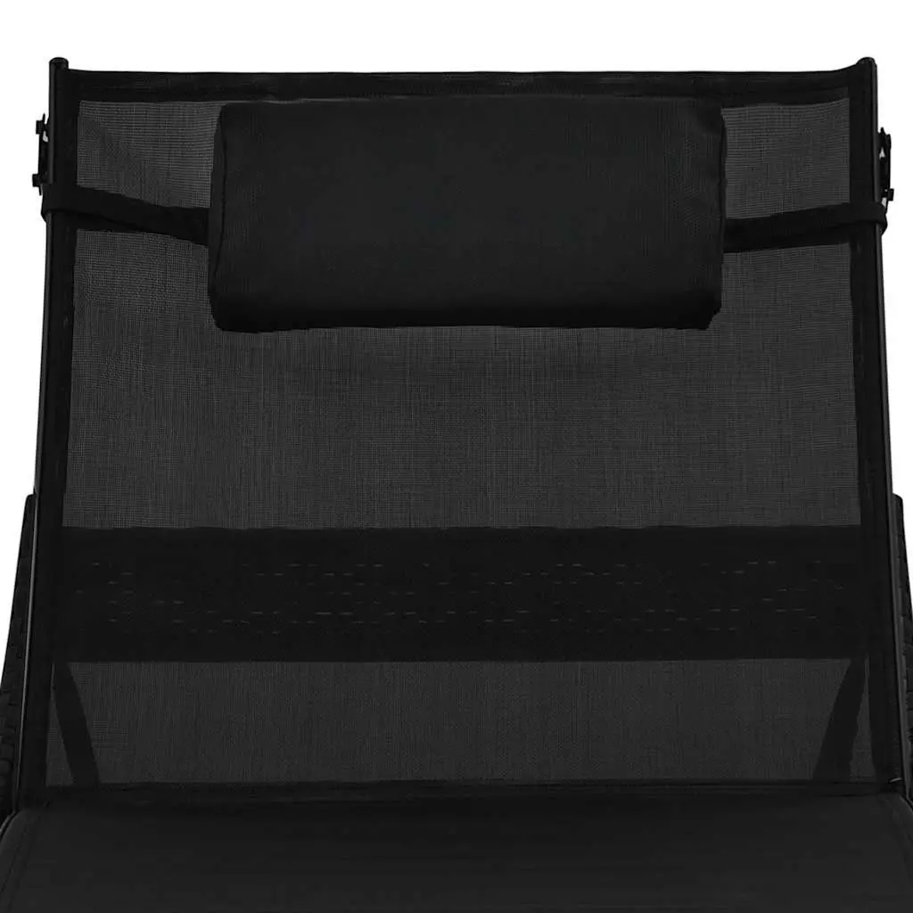 Sun Loungers Set Steel PE Rattan Textilene Fabric 2 pcs Black