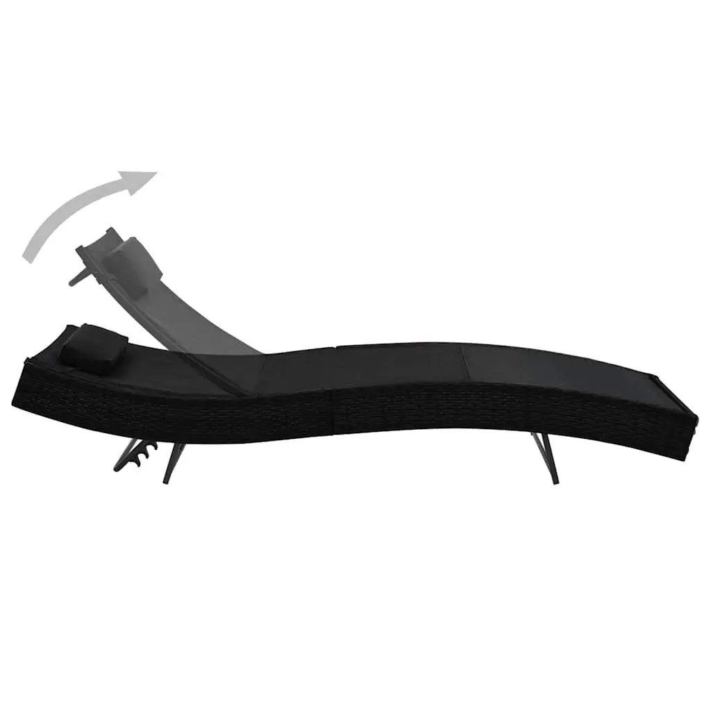 Sun Loungers Set Steel PE Rattan Textilene Fabric 2 pcs Black