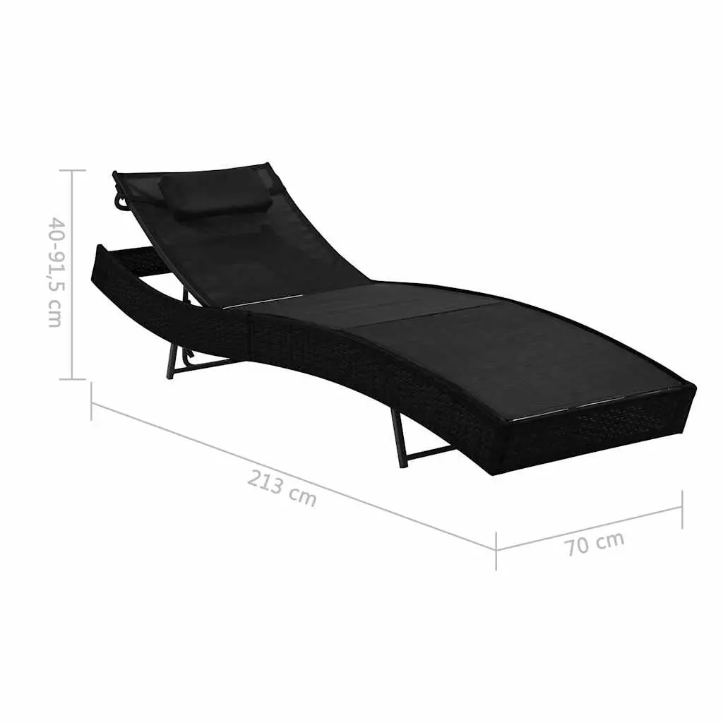Sun Loungers Set Steel PE Rattan Textilene Fabric 2 pcs Black
