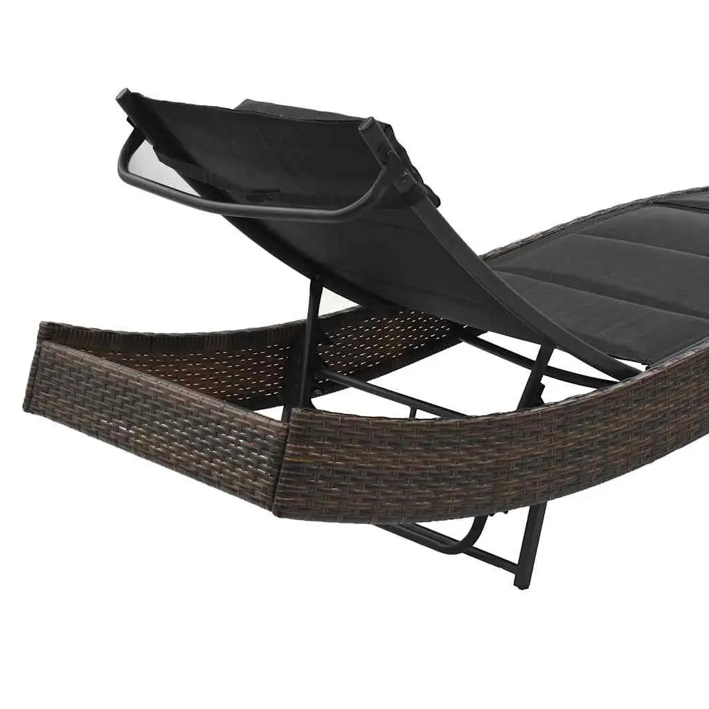 Sun Lounger Poly Rattan Textilene Adjustable Backrest Outdoor Garden Patio