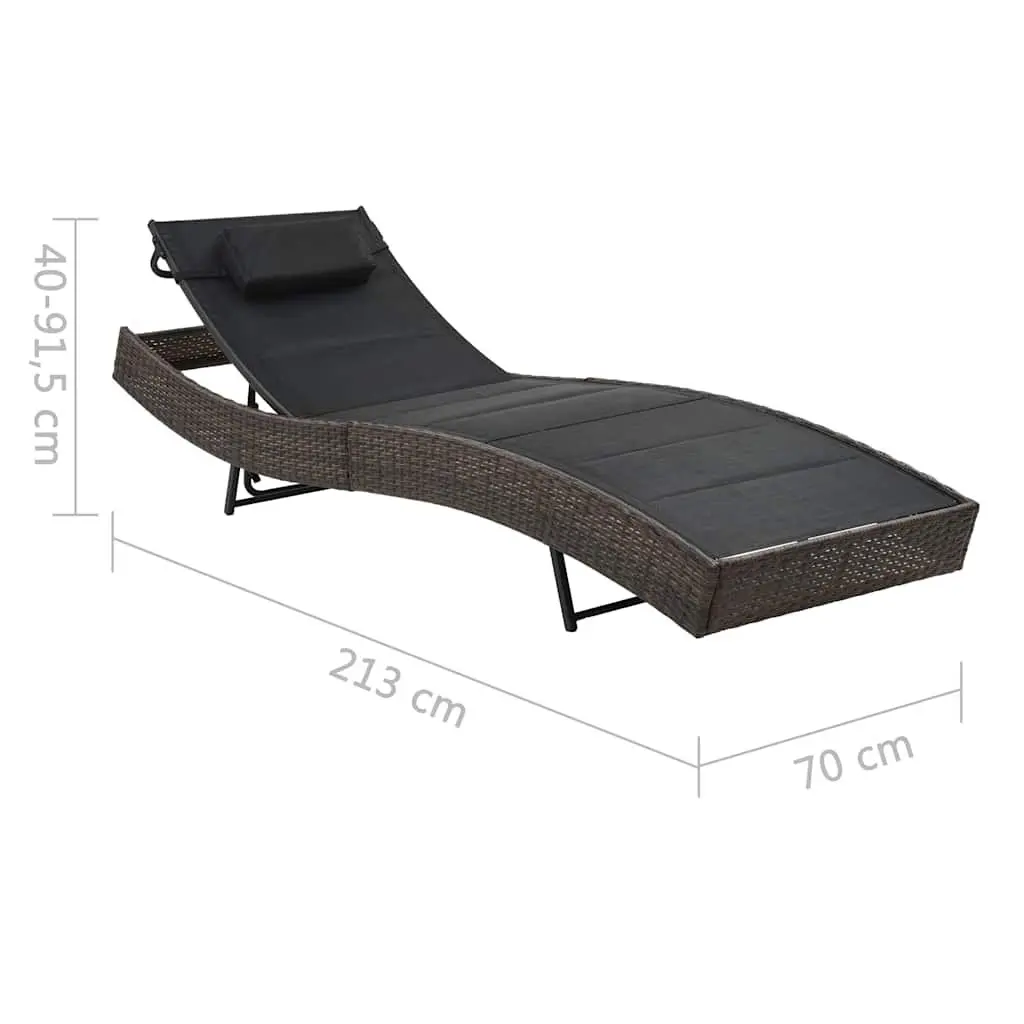 Sun Lounger Poly Rattan Textilene Adjustable Backrest Outdoor Garden Patio