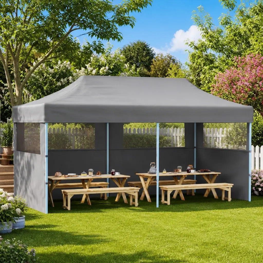 Folding Pop-Up Party Tent Rust-Resistant Steel 3x6m Anthracite with Removable Sidewalls